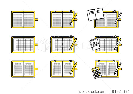 筆記本和筆圖標集/鋼筆/日程表/帶點的格線/費用書/計算器/記事本/ 101321335