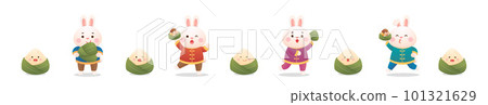 A set of playful and cute Chinese Dragon Boat Festival rice dumplings and rabbit foot character mascots A set of playful and cute Chinese Dragon Boat Festival rice dumplings and rabbit foot character mascots 101321629
