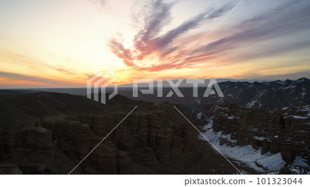 Charyn Grand Canyon with orange rock walls. Almaty 101323044