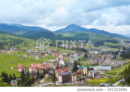 View in mauntain base camp, trekking in mountaian, famous and interesting place to visit, with market and hotel for tourists, beautiful nature background, outdoor shot, amzing scenery. 101323690