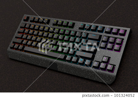 Realistic computer keyboard with black chrome texture isolated on dark Realistic computer keyboard with black chrome texture isolated on dark 101324052