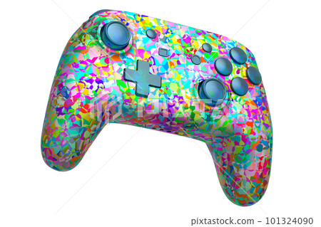 Realistic video game joystick with mosaic seamless pattern on white background Realistic video game joystick with mosaic seamless pattern on white background 101324090