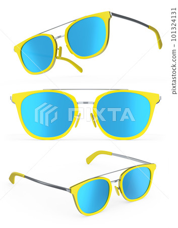 Set of sunglasess with gradient lens and plastic frame on white background. 101324131