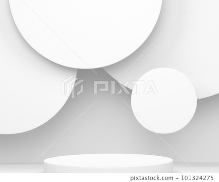 Pastel white cylinder podium with steps on monochrome background 101324275