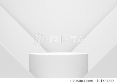 Pastel white cylinder podium with steps on monochrome background 101324282