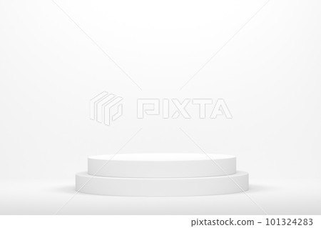 Pastel white cylinder podium with steps on monochrome background Pastel white cylinder podium with steps on monochrome background 101324283