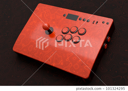 Vintage arcade stick with joystick with seamless wavy pattern on dark background Vintage arcade stick with joystick with seamless wavy pattern on dark background 101324295