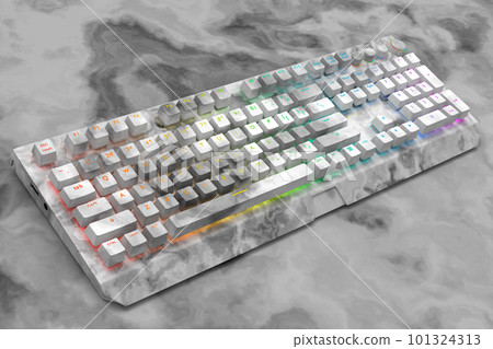 Realistic computer keyboard with black marble texture isolated on dark 101324313