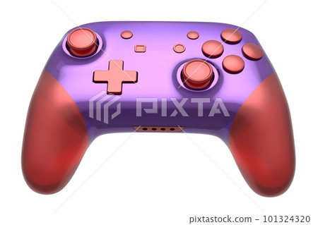 Realistic video game joystick with violet chrome texture isolated on white Realistic video game joystick with violet chrome texture isolated on white 101324320