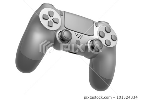 Realistic video game joystick with metallic chrome texture isolated on white 101324334