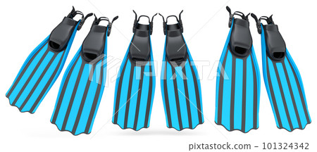 Set of diving flippers for summer holidays and snorkeling on white background. 101324342