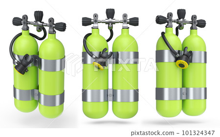 Set of diving tank full oxygen for snorkeling on white background. Set of diving tank full oxygen for snorkeling on white background. 101324347