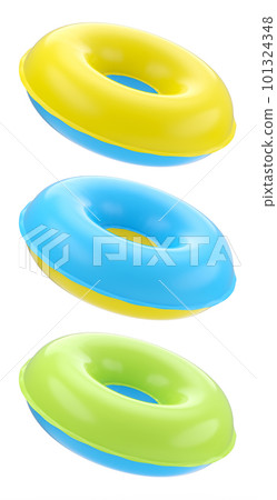 Set of inflatable rings for kids in swimming pool on white background. Set of inflatable rings for kids in swimming pool on white background. 101324348