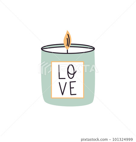 Candle in glass jar. Candle with the lettering Love. Concept of Self-love. Element for print, postcard and poster. Vector illustration Candle in glass jar. Candle with the lettering Love. Concept of Self-love. Element for print, postcard and poster. Vector illustration 101324999