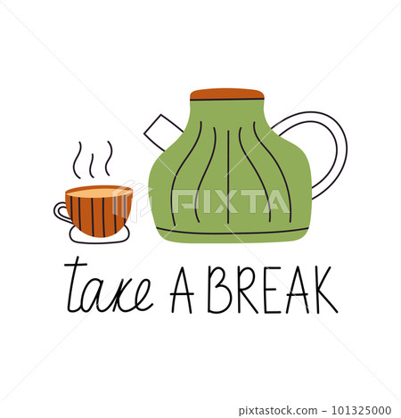 Teapot with Cup. Take a Break. Concept of Self-love. Element for print, postcard and poster. Vector illustration 101325000