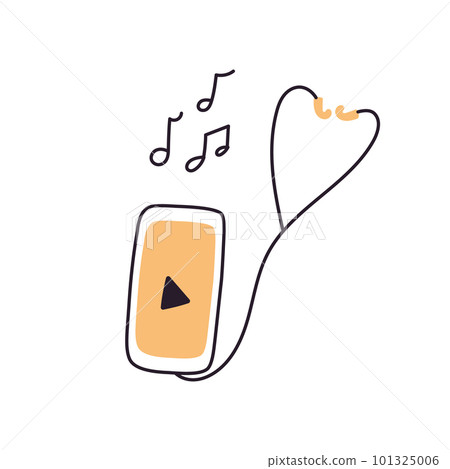 Smartphone with Headphones. Hand drawn Vector Flat illustration 101325006
