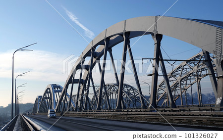 Kiev, Ukraine January 19, 2021: Darnytskyi bridge in the city of Kiev Ukraine 101326027