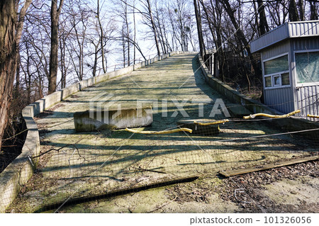 Kiev, Ukraine March 18, 2020: unfinished and abandoned bridge Kiev, Ukraine March 18, 2020: unfinished and abandoned bridge 101326056