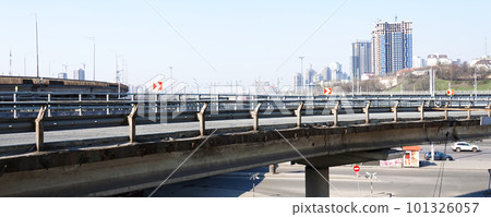 Kiev, Ukraine March 18, 2020: South bridge over the Dnieper River, aging, rusting and requiring repair Kiev, Ukraine March 18, 2020: South bridge over the Dnieper River, aging, rusting and requiring repair 101326057