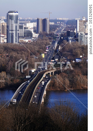 Kiev, Ukraine November 22, 2019: Metro bridge in the city of Kiev. Ukraine. 101326091