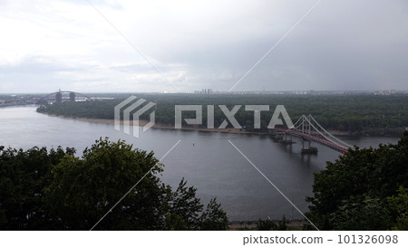 Kiev, Ukraine July 12, 2019: Park pedestrian bridge on Trukhanov Island in the city of Kiev Ukraine 101326098