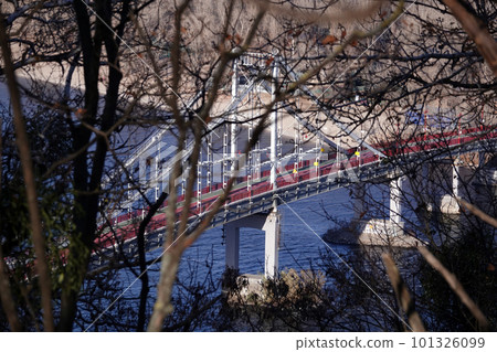 Kiev, Ukraine July 12, 2019: Park pedestrian bridge on Trukhanov Island in the city of Kiev Ukraine 101326099