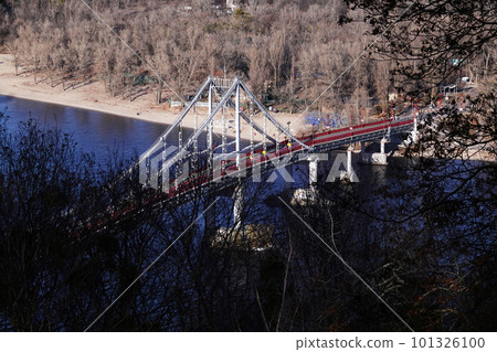 Kiev, Ukraine July 12, 2019: Park pedestrian bridge on Trukhanov Island in the city of Kiev Ukraine 101326100