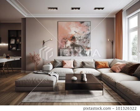 Living room interior. Sofa furniture. Generate Ai 101326322