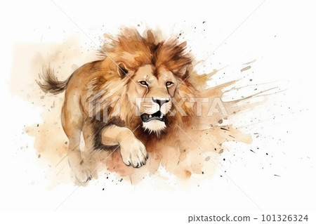 Lion watercolor splash run. Anima face. Generate Ai Lion watercolor splash run. Anima face. Generate Ai 101326324