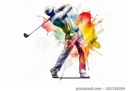 Golf player watercolor. Club summer flag. Generate Ai 101326384