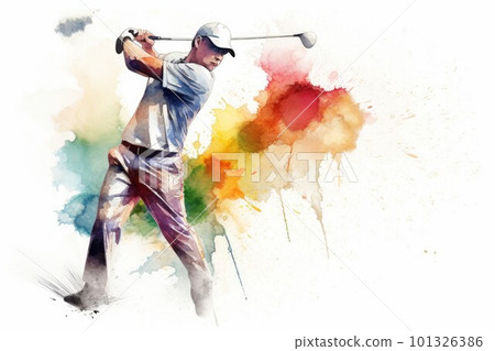 Golf watercolor splash. Club ball golfer. Generate Ai 101326386
