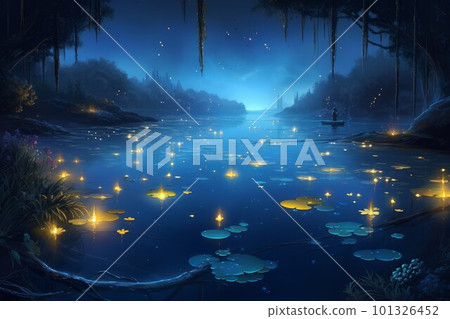 Dark night starry lights. Fantasy lake. Generate Ai Dark night starry lights. Fantasy lake. Generate Ai 101326452