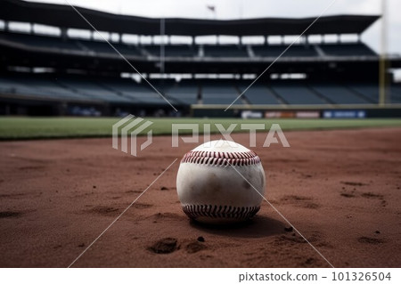 Dirty baseball ball on arena. Green team. Generate Ai 101326504
