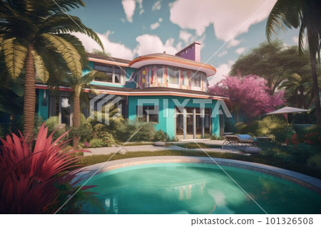 Backyard house pool. Nature design. Generate Ai Backyard house pool. Nature design. Generate Ai 101326508