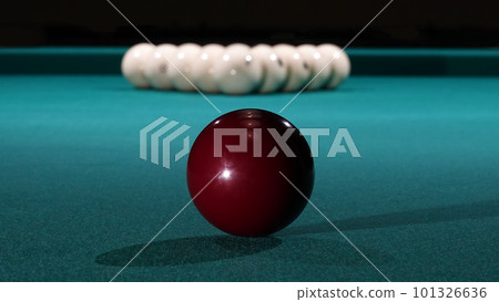 pool table with balls and cue 101326636