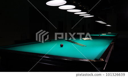 pool table with balls and cue 101326639