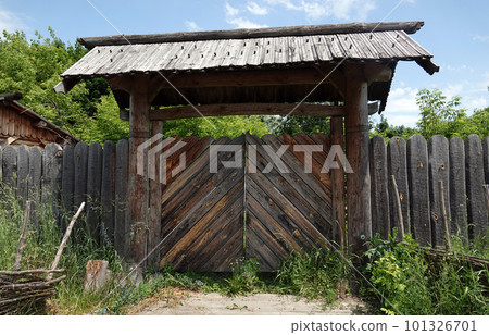 Kiev, Ukraine June 19, 2021: Ancient wooden gate complex Kievan Rus 101326701