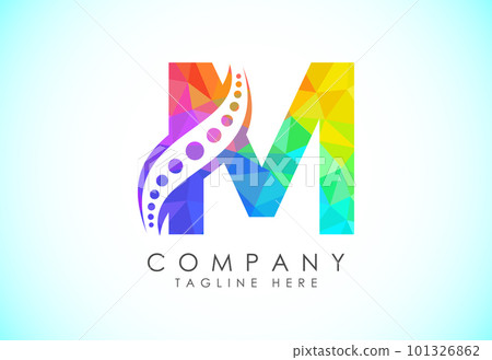 Polygonal alphabet with chiropractic spine logo. Low poly style spinal care icon for business and company identity. 101326862