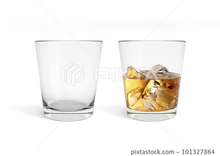 Empty and full whiskey glass isolated on white background 101327864