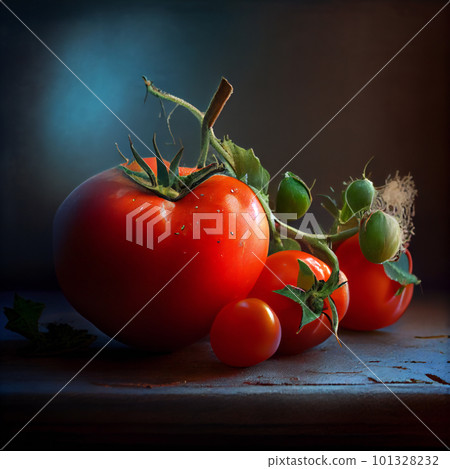 AI recreation artistic of red tomatoes on branch as still life painting 101328232