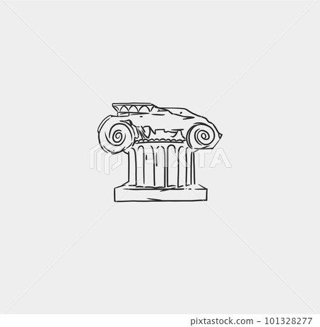 Hand drawn vector abstract outline,graphic,line greek ancient sculpture statue line art modern drawing set.Antique classic column in trendy bohemian style,outline design concept.Antique statue logo. 101328277