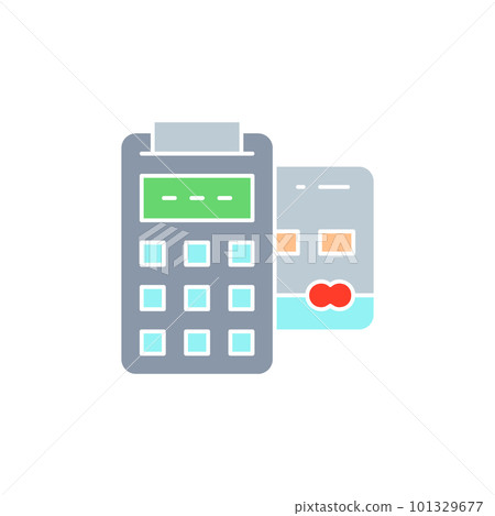 Credit card with pos terminal, contactless payment credit card white outline icon. Shopping, online banking, finance symbol design. 101329677