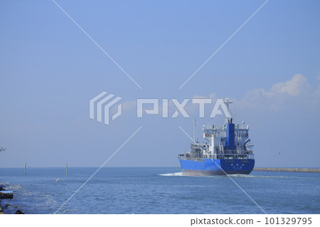 Cargo ship leaving Oiketa City Miike Port, Cargo ship leaving Oiketa City Miike Port, 101329795