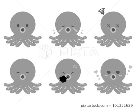 Loose and cute octopus set of 6 grayscale Loose and cute octopus set of 6 grayscale 101331629