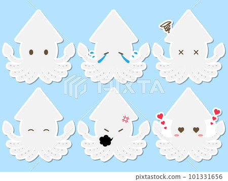 一套 6 張鬆散可愛的魷魚貼紙顏色 101331656