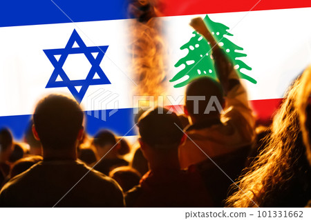 Israel Lebanon war. Flags of Israel and Palestine background. Concept of the Conflict between Israel and the Palestinian Authorities. Fire flame. Protests and demonstration. Man hand. Out of focus Israel Lebanon war. Flags of Israel and Palestine background. Concept of the Conflict between Israel and the Palestinian Authorities. Fire flame. Protests and demonstration. Man hand. Out of focus 101331662