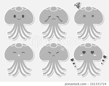 鬆散可愛的水母貼紙一套 6 灰度 101331724