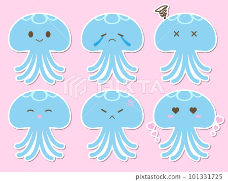 Set of 6 loose and cute jellyfish stickers color 101331725