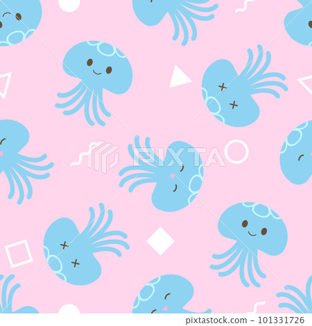 Seamless pattern with loose jellyfish and geometric patterns 101331726