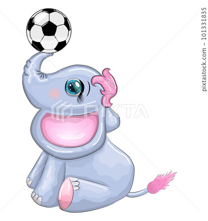 Cute cartoon elephant, children's character with beautiful eyes with a soccer ball, games for children and adults Cute cartoon elephant, children's character with beautiful eyes with a soccer ball, games for children and adults 101331835
